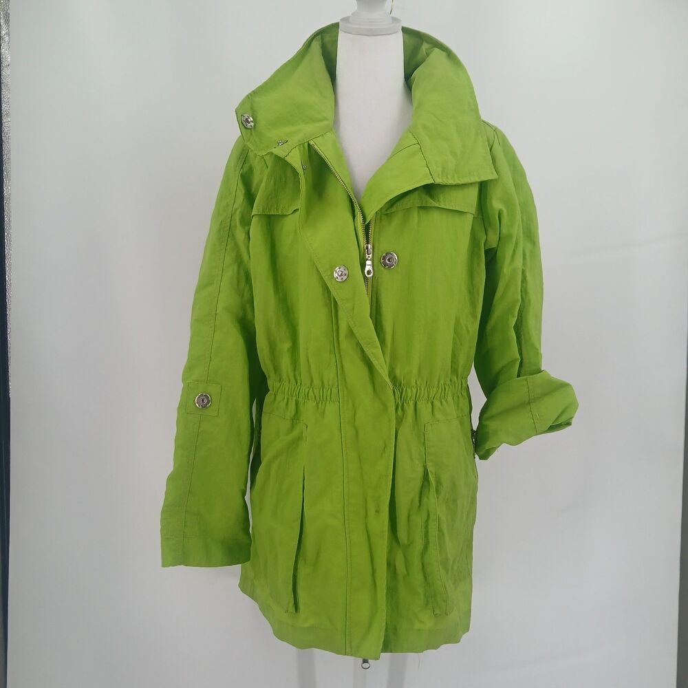 vintage The Fillmore Womens Medium Lime Green Trench Coat Lightweight Jacket